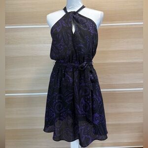 Express Black and Purple Patterned Mini Dress